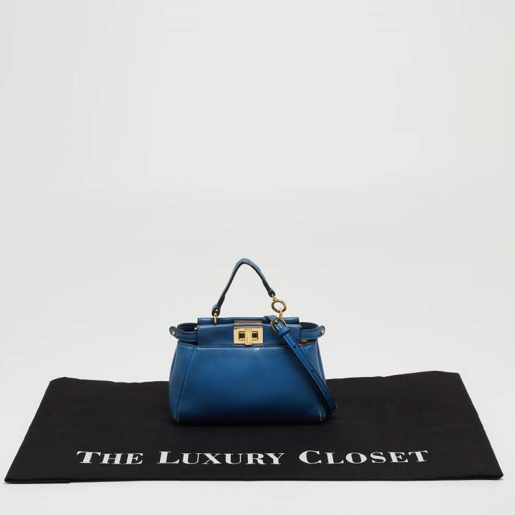 Pre Owned Fendi Powdered Blue Leather Micro Peekaboo Bag