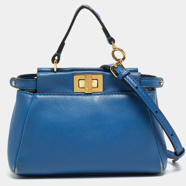 Pre Owned Fendi Powdered Blue Leather Micro Peekaboo Bag