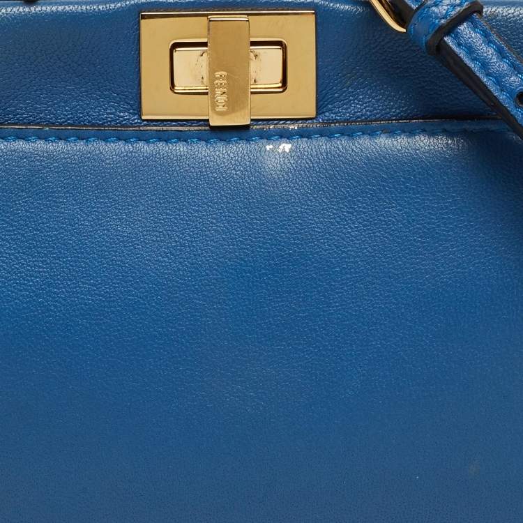 Pre Owned Fendi Powdered Blue Leather Micro Peekaboo Bag