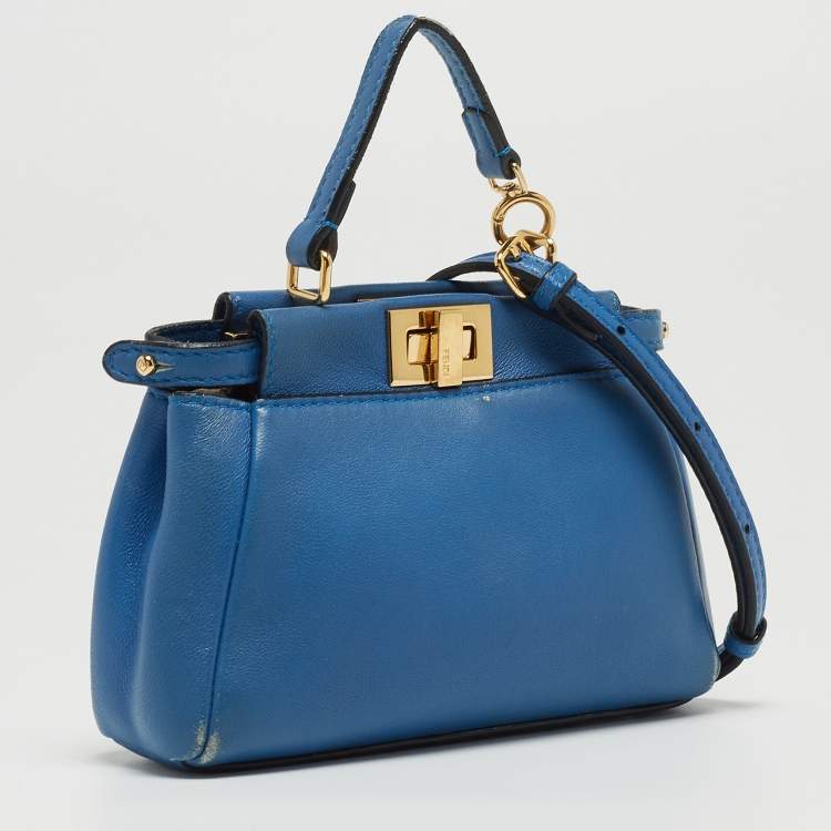 Pre Owned Fendi Powdered Blue Leather Micro Peekaboo Bag