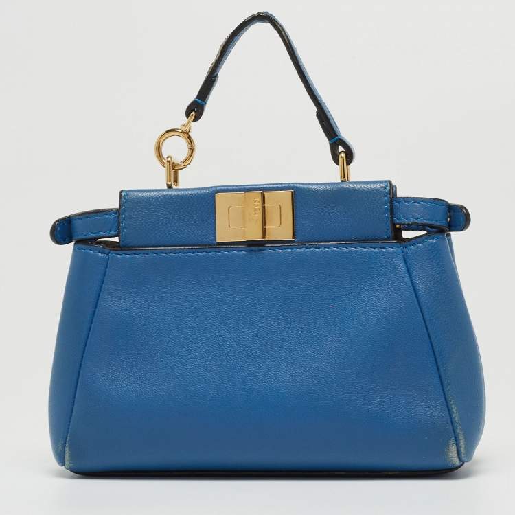 Pre Owned Fendi Powdered Blue Leather Micro Peekaboo Bag