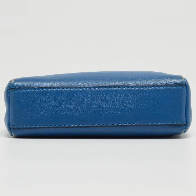 Pre Owned Fendi Powdered Blue Leather Micro Peekaboo Bag