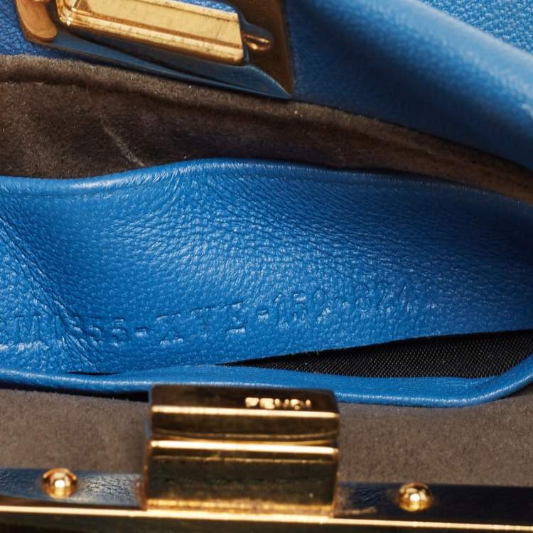 Pre Owned Fendi Powdered Blue Leather Micro Peekaboo Bag