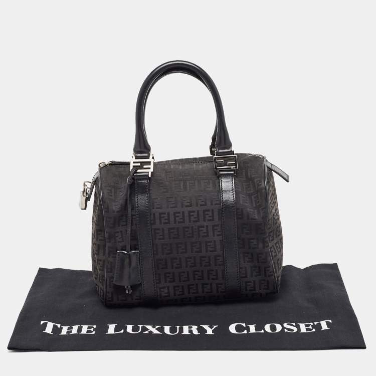 Pre Owned Fendi Black Leather Small Forever Bauletto Boston Bag