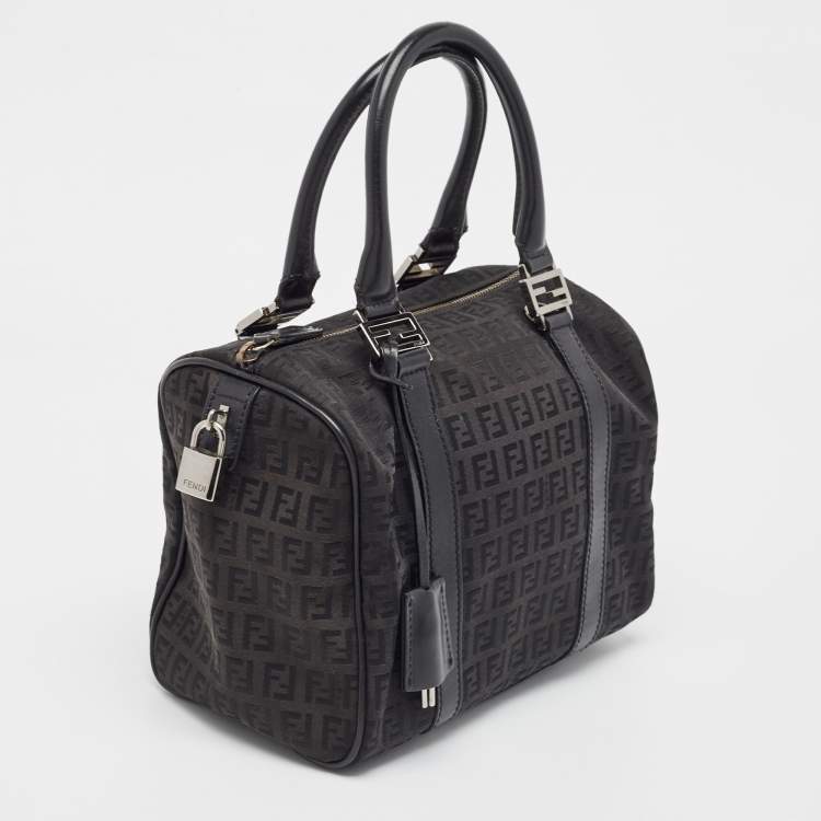Pre Owned Fendi Black Leather Small Forever Bauletto Boston Bag