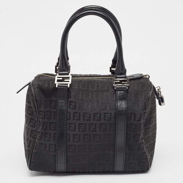 Pre Owned Fendi Black Leather Small Forever Bauletto Boston Bag