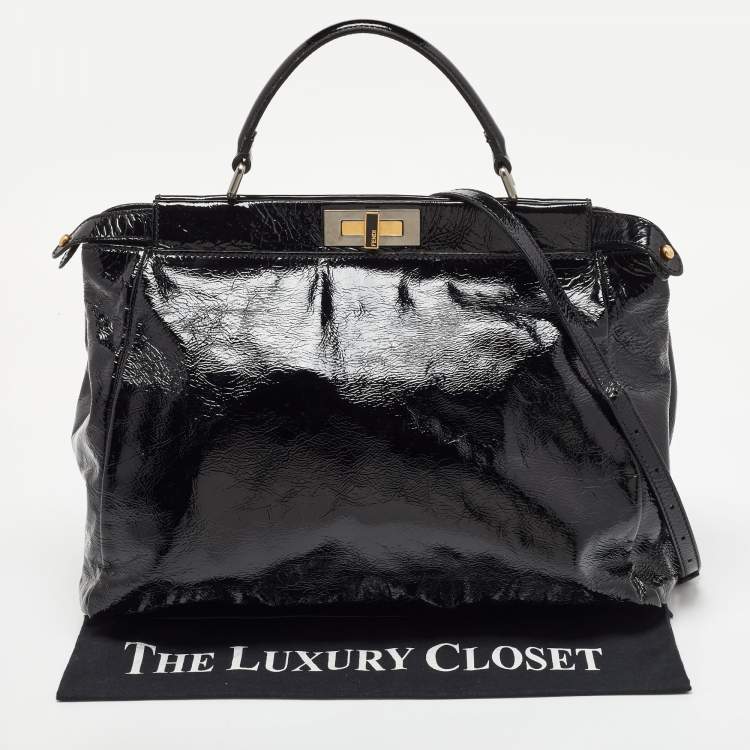 Pre Owned Fendi Black Patent Leather Large Peekaboo Top Handle Bag