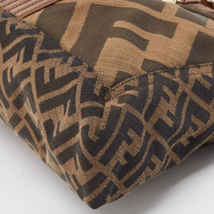 Pre Owned Fendi Tobacco Zucca Canvas and Leather Maxi Baguette Flap Shoulder Bag