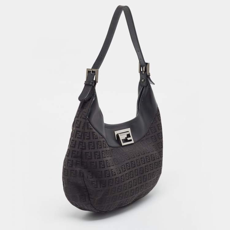Pre Owned Fendi Black Zucchino Canvas and Leather Hobo