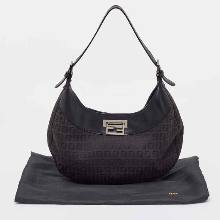 Pre Owned Fendi Black Zucchino Canvas and Leather Hobo