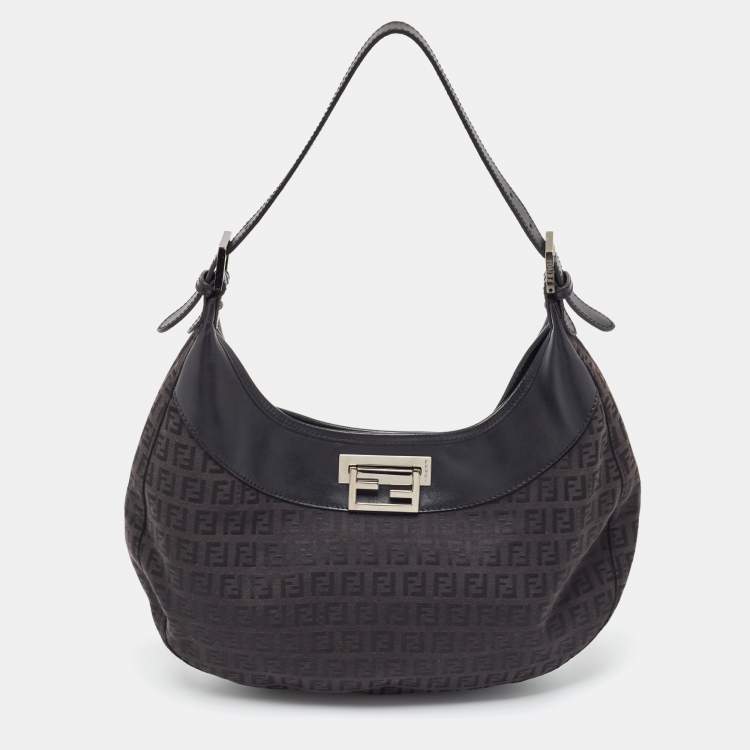 Pre Owned Fendi Black Zucchino Canvas and Leather Hobo