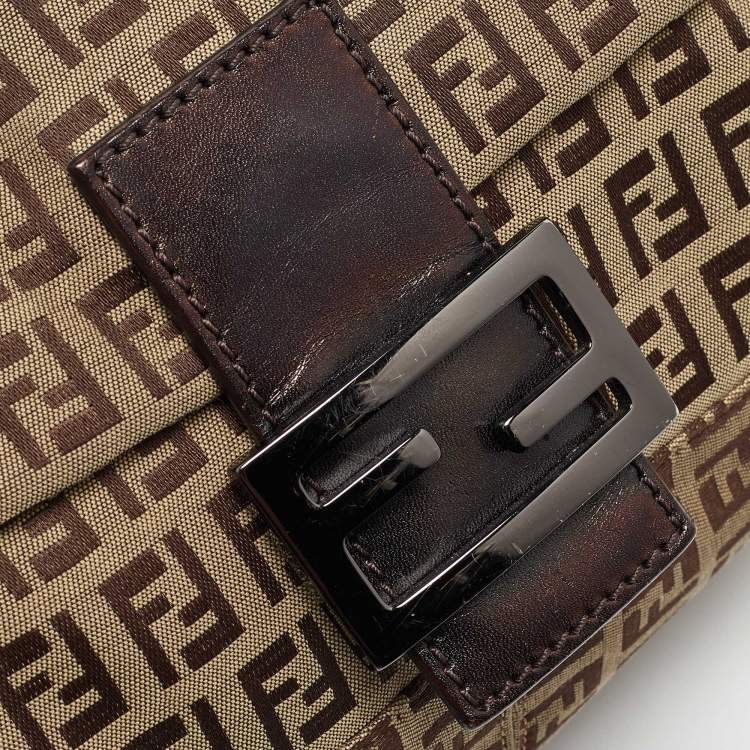 Pre Owned Fendi Beige/Brown Zucchino Fabric and Leather Mama Baguette Bag