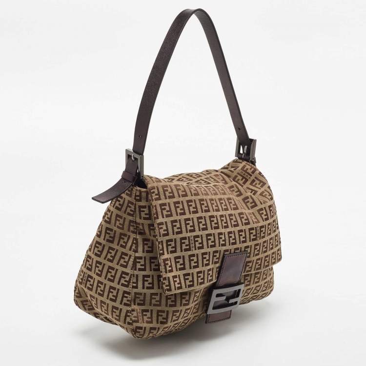 Pre Owned Fendi Beige/Brown Zucchino Fabric and Leather Mama Baguette Bag