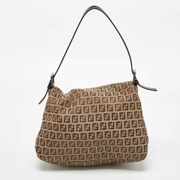 Pre Owned Fendi Beige/Brown Zucchino Fabric and Leather Mama Baguette Bag