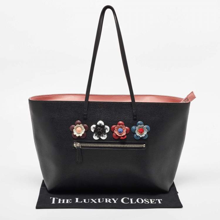 مملوكة مسبقًا Fendi Black/Peach Leather Monster Roll Tote