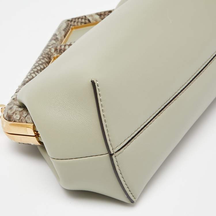 Pre Owned Fendi Avocado Green Leather and Python Small First Clutch