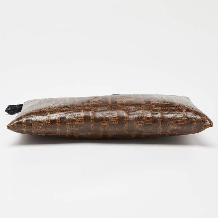 Pre Owned Fendi Brown Zucca Coated Canvas Zip Pouch 