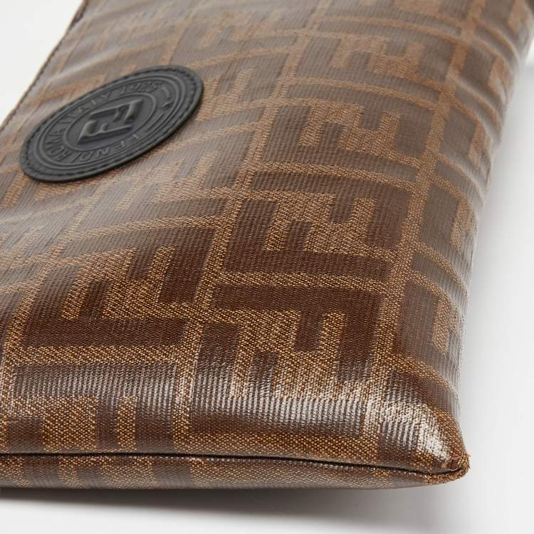 Pre Owned Fendi Brown Zucca Coated Canvas Zip Pouch 