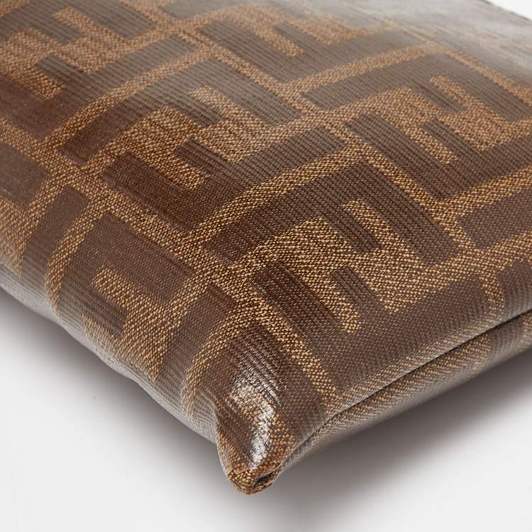 Pre Owned Fendi Brown Zucca Coated Canvas Zip Pouch 