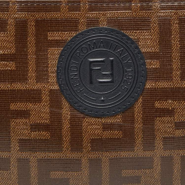 Pre Owned Fendi Brown Zucca Coated Canvas Zip Pouch 
