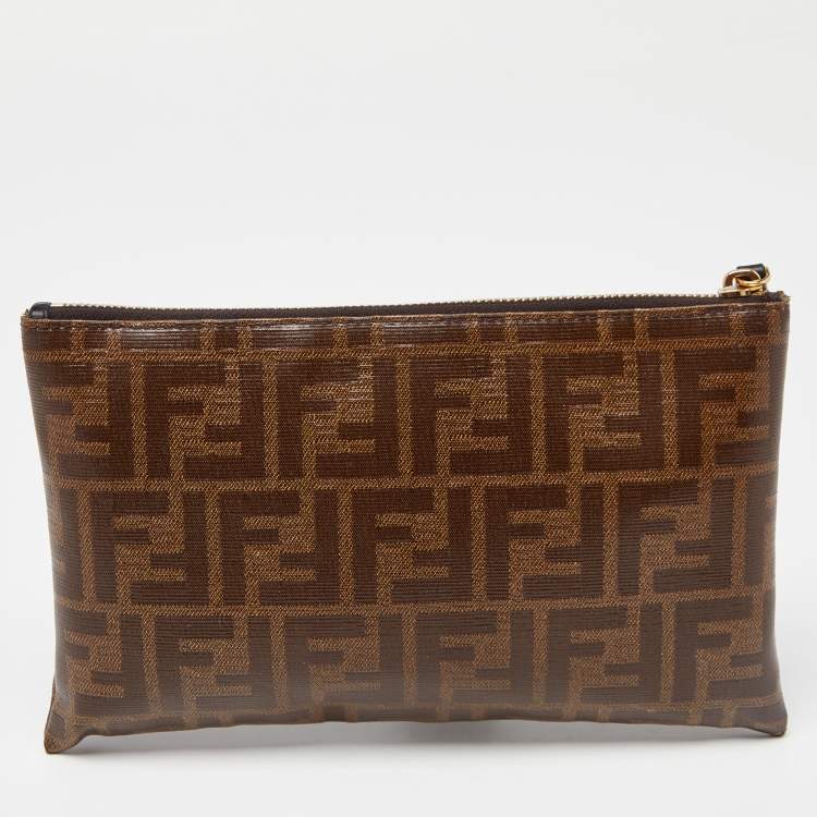 Pre Owned Fendi Brown Zucca Coated Canvas Zip Pouch 