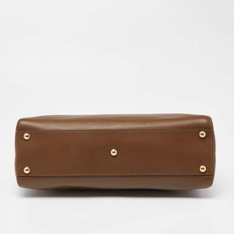 Pre Owned Fendi Brown Leather Medium Peekaboo Top Handle Bag