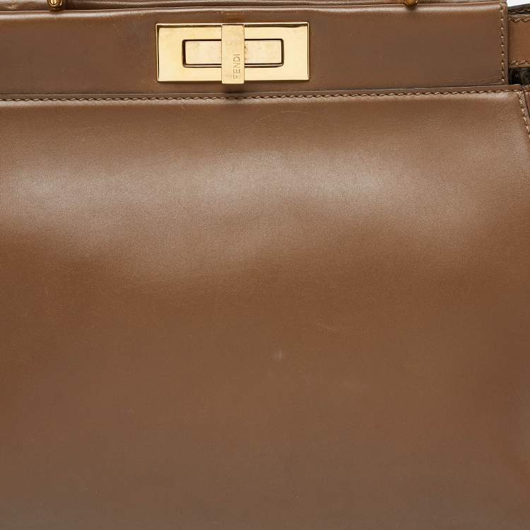 Pre Owned Fendi Brown Leather Medium Peekaboo Top Handle Bag