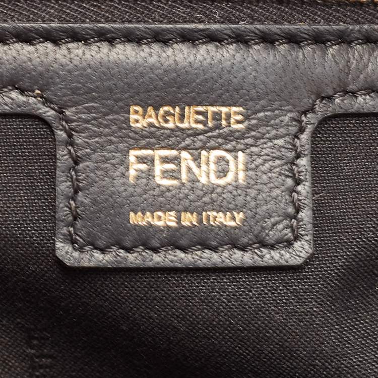 Pre Owned Fendi Black Zucca Embossed Leather Medium Baguette Bag