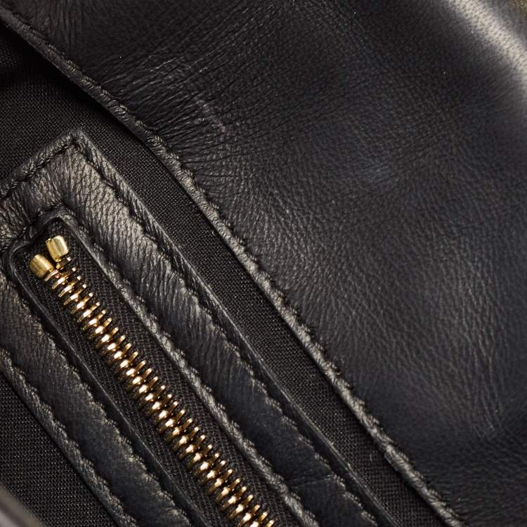 Pre Owned Fendi Black Zucca Embossed Leather Medium Baguette Bag