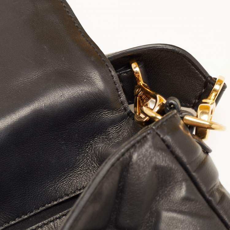 Pre Owned Fendi Black Zucca Embossed Leather Medium Baguette Bag