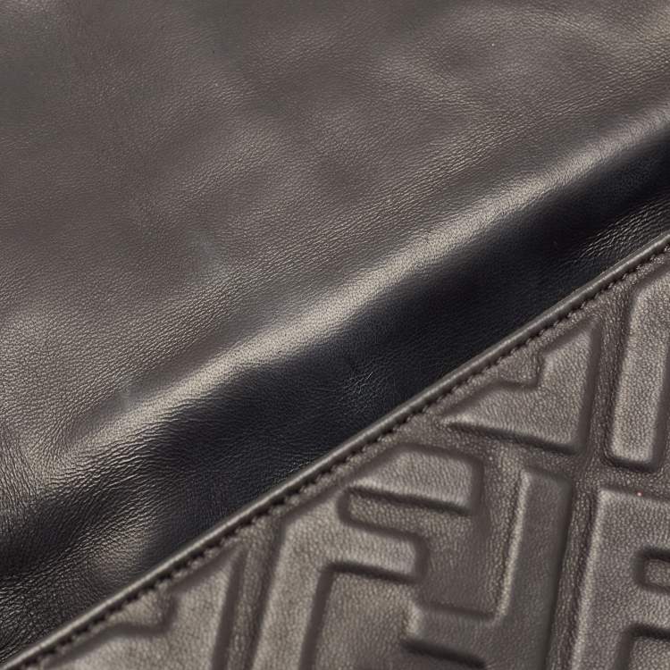 Pre Owned Fendi Black Zucca Embossed Leather Medium Baguette Bag