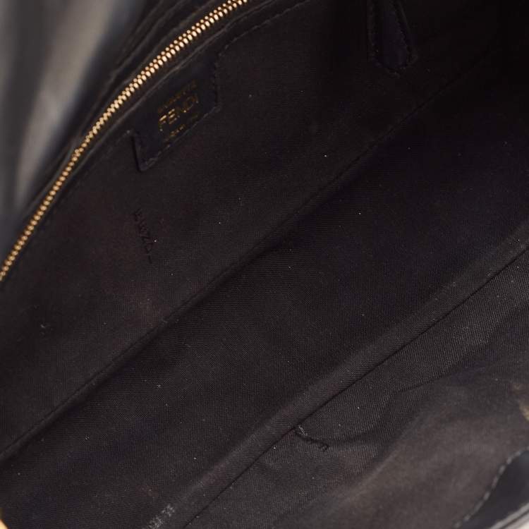 Pre Owned Fendi Black Zucca Embossed Leather Medium Baguette Bag