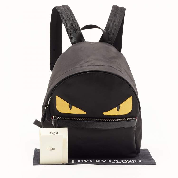 Pre Owned Fendi Yellow/Black Nylon And Leather Monster Backpack