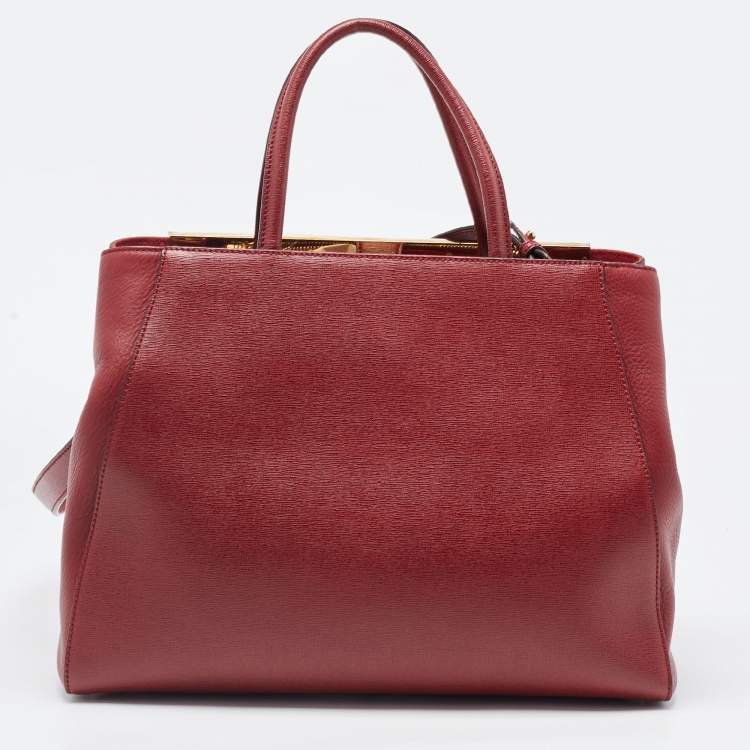 Pre Owned Fendi Red Leather Medium 2Jours Tote