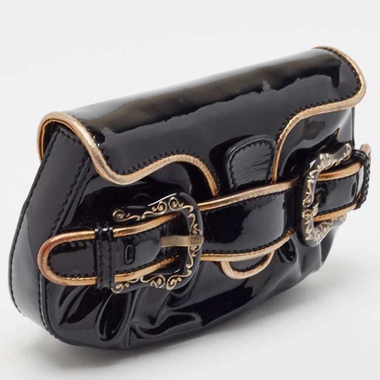 Pre Owned Fendi Black/Gold Patent and Leather B Clutch