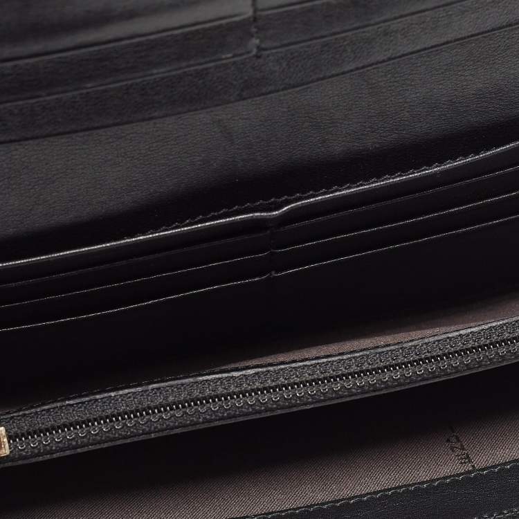 Pre Owned Fendi Black Leather Logo Flap Continental Wallet