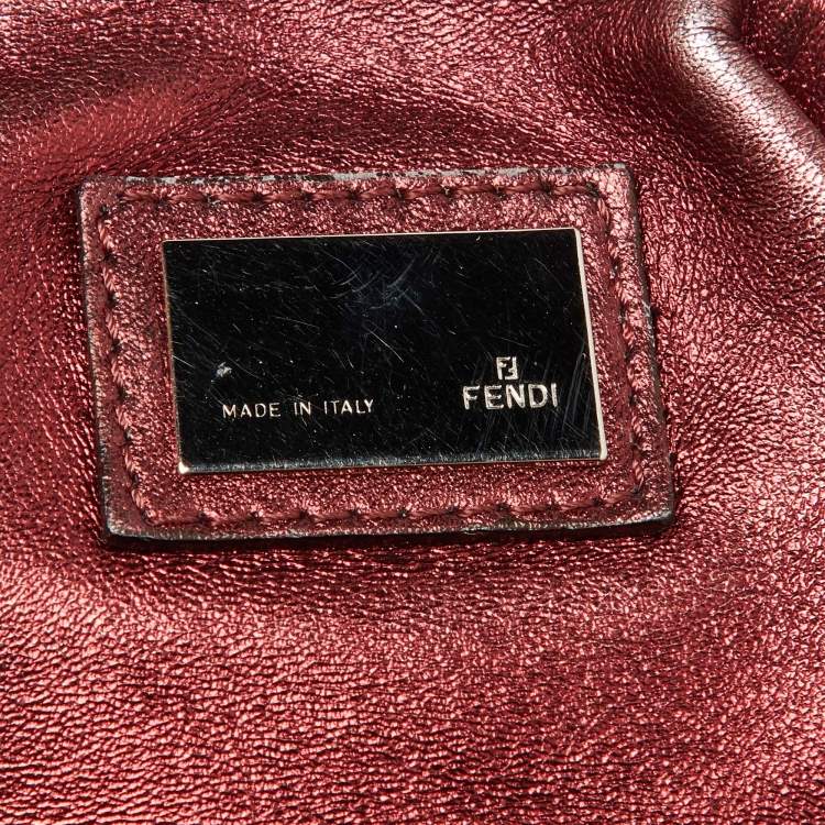 Pre Owned Fendi Metallic Burgundy/Brown Leather and Velvet Spy Bag