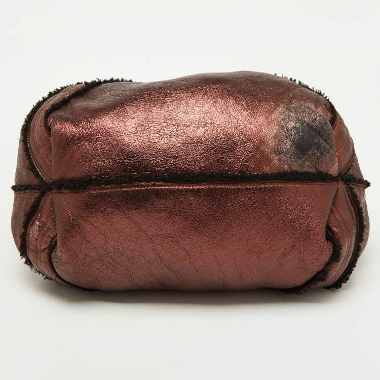 Pre Owned Fendi Metallic Burgundy/Brown Leather and Velvet Spy Bag