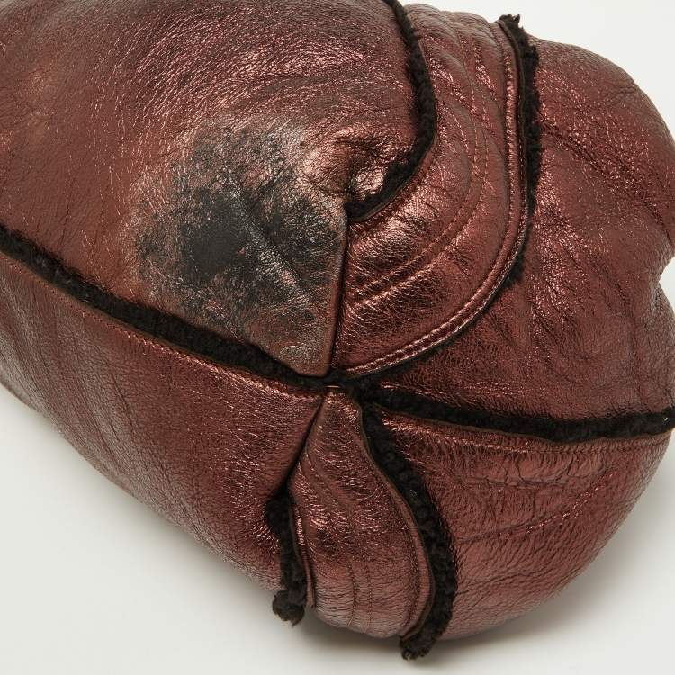 Pre Owned Fendi Metallic Burgundy/Brown Leather and Velvet Spy Bag