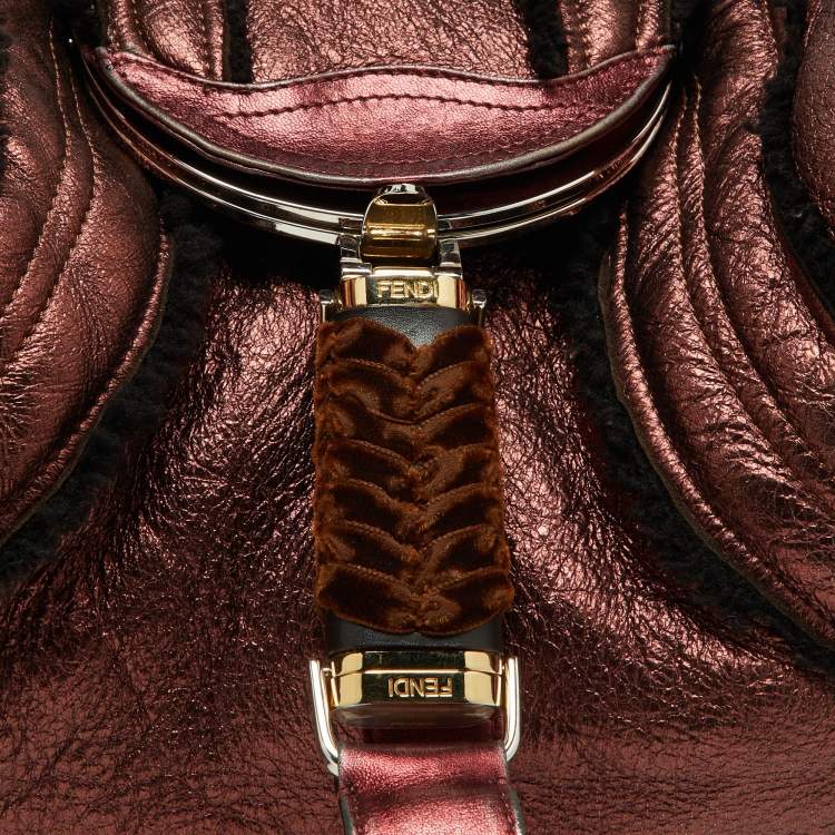 Pre Owned Fendi Metallic Burgundy/Brown Leather and Velvet Spy Bag