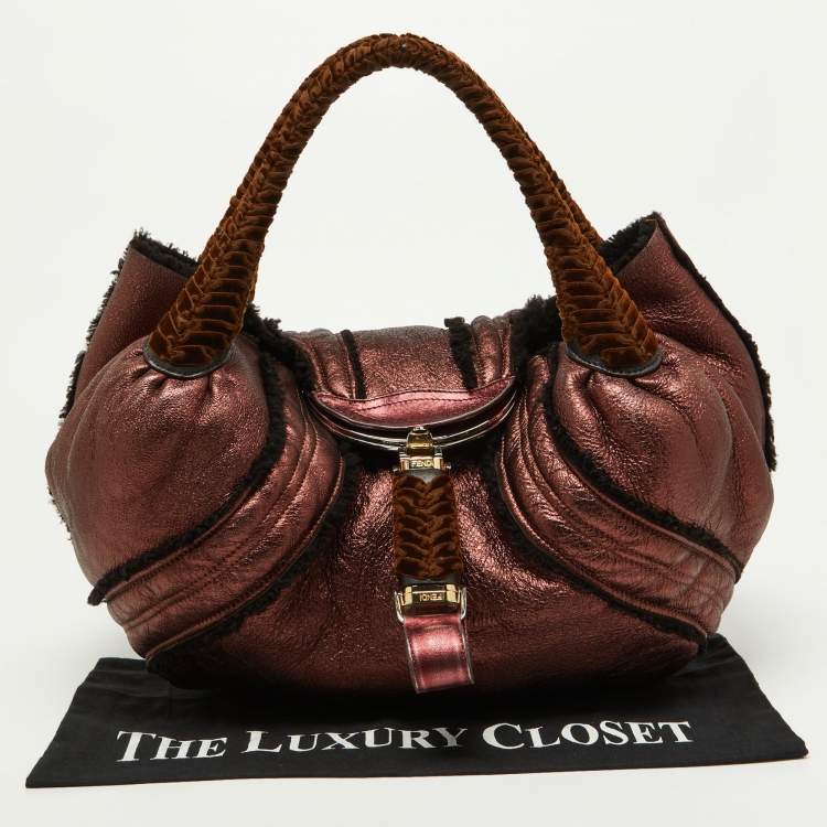 Pre Owned Fendi Metallic Burgundy/Brown Leather and Velvet Spy Bag