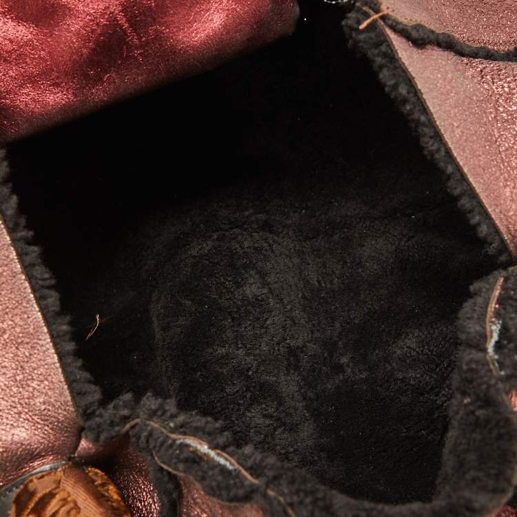 Pre Owned Fendi Metallic Burgundy/Brown Leather and Velvet Spy Bag