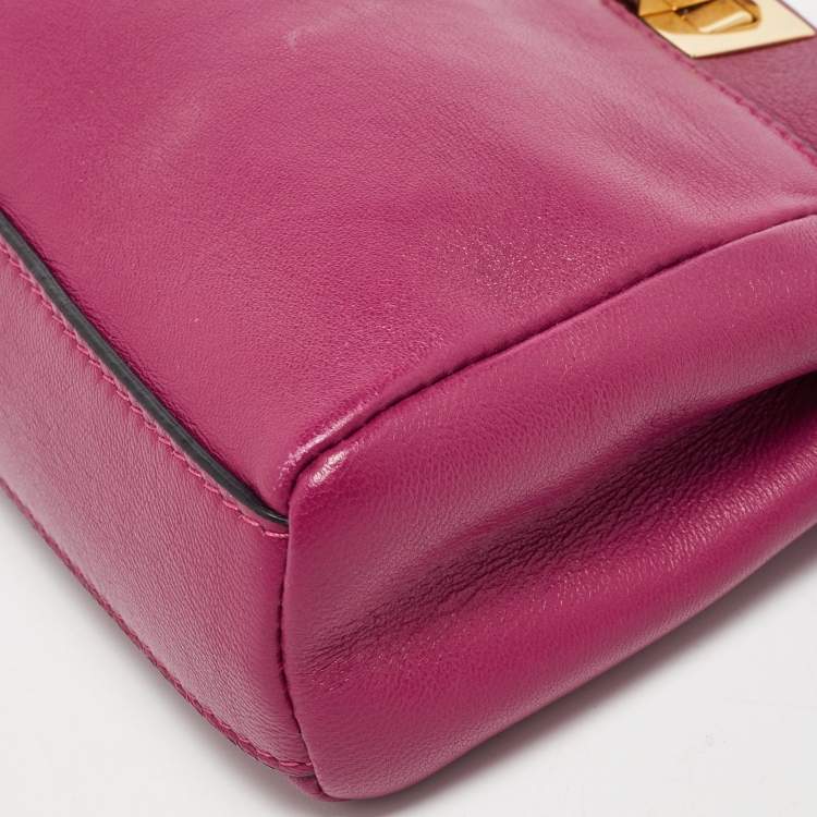 Pre Owned Fendi Pink Leather Micro Peekaboo Crossbody Bag