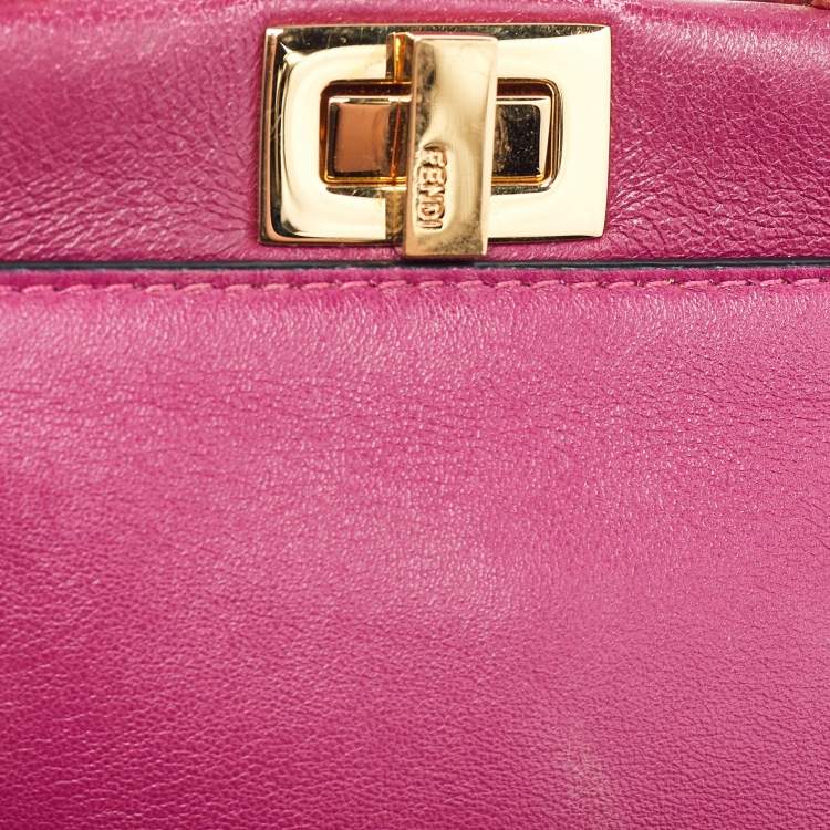Pre Owned Fendi Pink Leather Micro Peekaboo Crossbody Bag