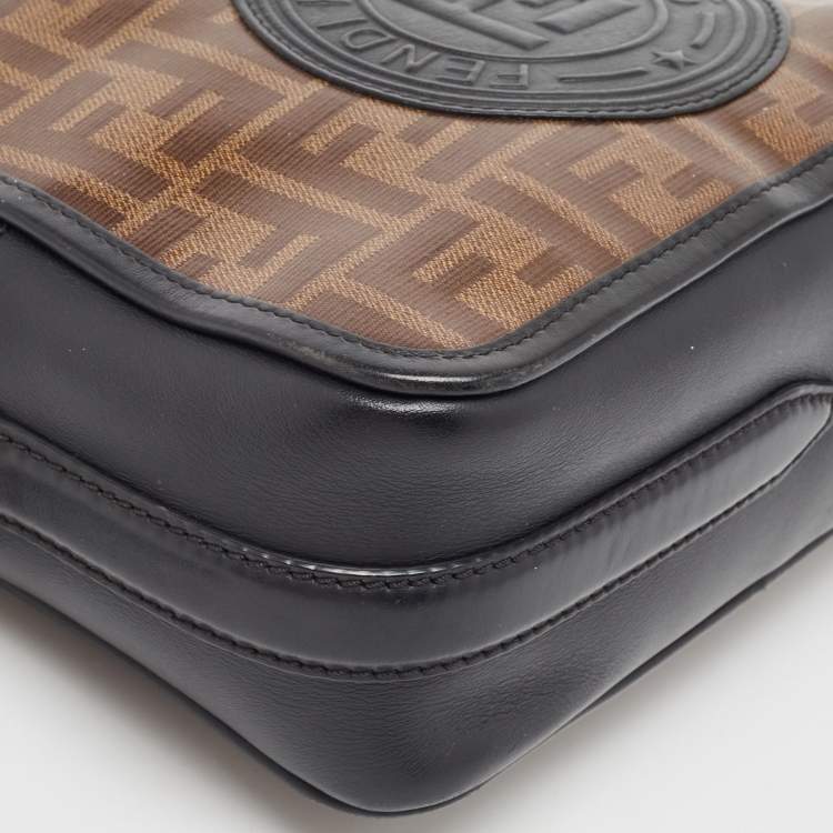 Pre Owned Fendi Tobacco/Black Coated Canvas and Leather F is Fendi  Stamp Patch Camera Bag