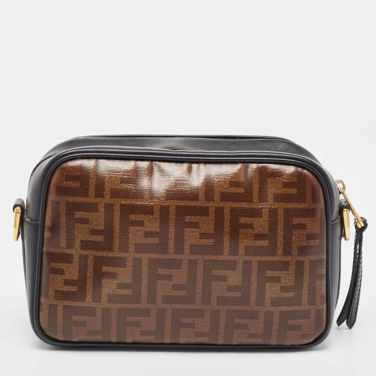 Pre Owned Fendi Tobacco/Black Coated Canvas and Leather F is Fendi  Stamp Patch Camera Bag