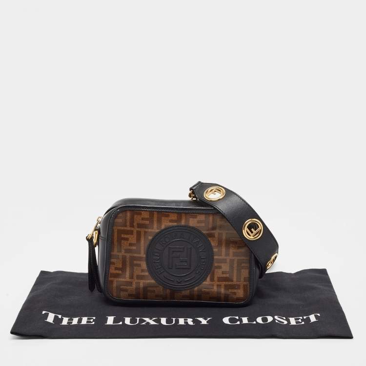 Pre Owned Fendi Tobacco/Black Coated Canvas and Leather F is Fendi  Stamp Patch Camera Bag