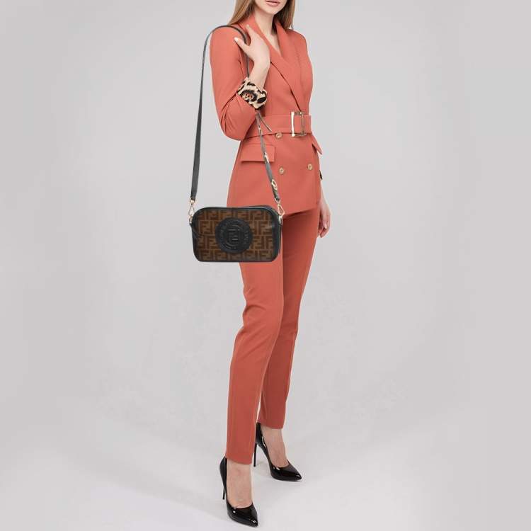 Pre Owned Fendi Tobacco/Black Coated Canvas and Leather F is Fendi  Stamp Patch Camera Bag