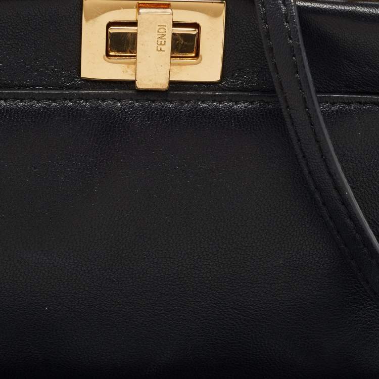 Pre Owned Fendi Black Leather Micro Peekaboo Crossbody Bag