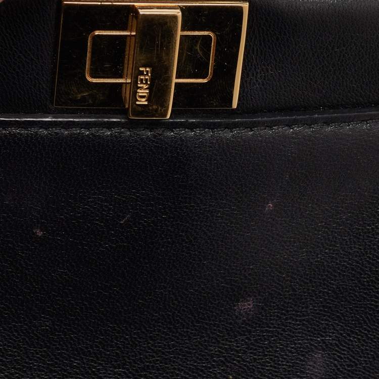 Pre Owned Fendi Black Leather Micro Peekaboo Crossbody Bag